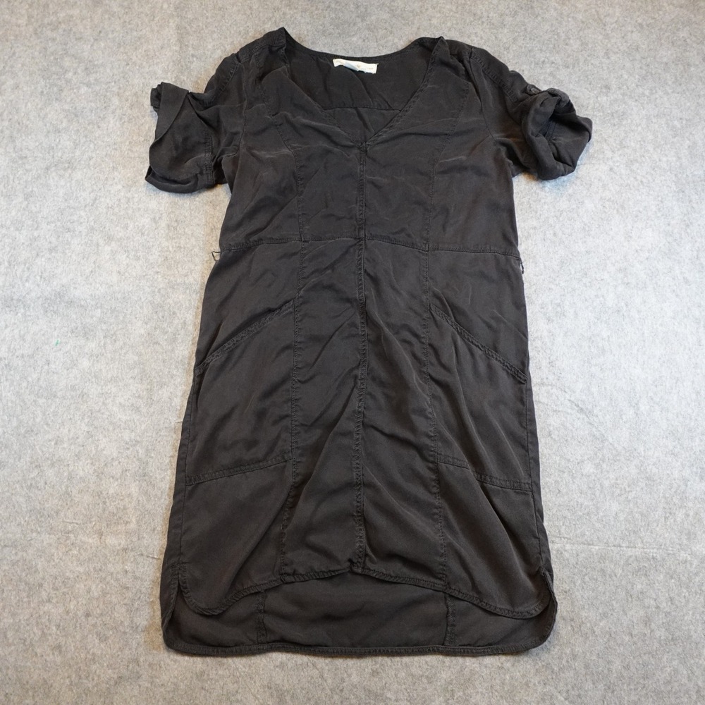 Pilcro Dress Women Medium Black Shirt Lyocell VNeck Roll Tab Sleeve Utility Mini